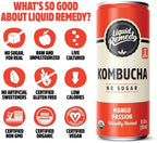 Liquid Remedy Kombucha Sugar Free Organic Drink, Low Calorie, Probiotic Like Tea for Gut Health - Mango Passion - 8.5 Fl Oz Can, 24-Pack
