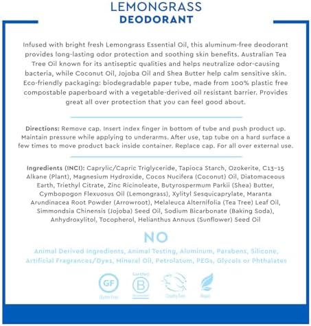 Desert Essence Eco-friendly Tea Tree Deodorant - 100% Plastic Free, Aluminum Free, & Paraben Free for Women & Men, 2.25 oz (Lemongrass)