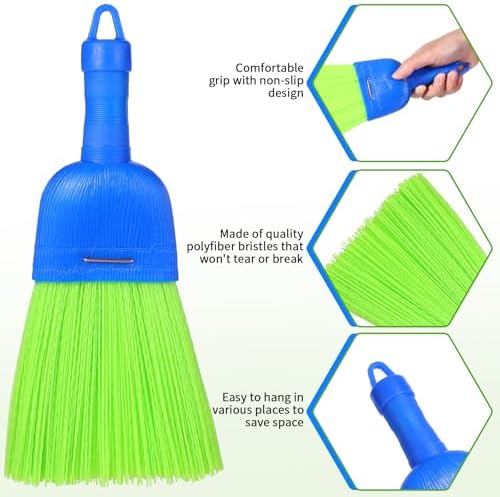 Whisk Broom Hand Brush Poly Fiber Handheld Brush Outdoor Car Broom with Hang Hole Durable Bristles Easy Storage for Cleaning Inddoor Porches Floors Decks Driveways Dirt Dust
