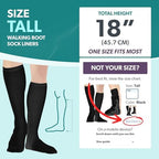 BraceAbility Walking Boot Sock Liners – (1 Pair) Replacement Medical Tube Socks for Under Orthopedic, Air CAM Walkers, Fracture Boots, and Surgical Foot Cast Shoes for Men or Women (Tall Black)
