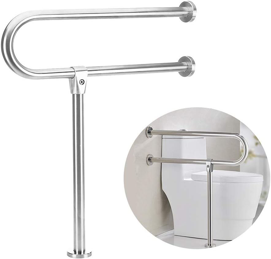 Handicap Grab Bars Rails 30-Inch Toilet Handrails Bathroom Safety Bar Hand Support Rail Handicapped Handrail Accessories for Seniors Elderly Disabled Bariatric Railing Wall to Floor Mounted Bath Grips