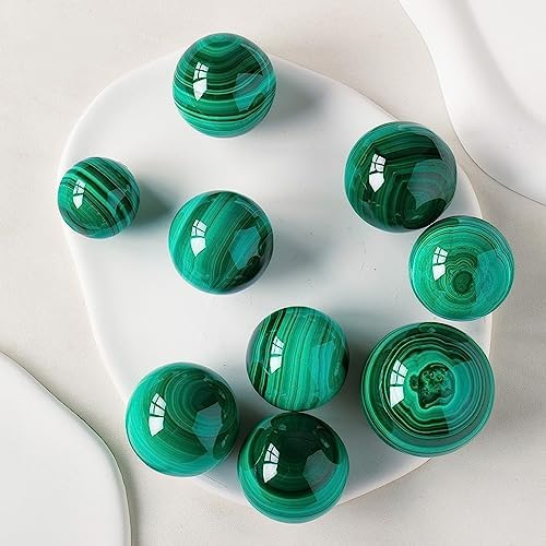 AtkitS 1PC Natural Polished Malachite Crystal Ball Green Gemstone Quartz Crystal Sphere Home Decoration Gifts (Size : 30-40mm)