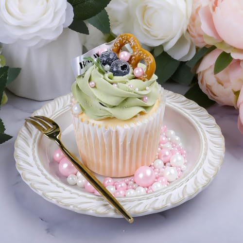 Pink and White Pearl Sprinkles for Cake Decorating, 130g/4.6oz Edible Valentines Sprinkles Mix, Sugar Candy Pearls for Baking, Cookie Decorations and Cupcake Toppings, Wedding Shower Party Supplies