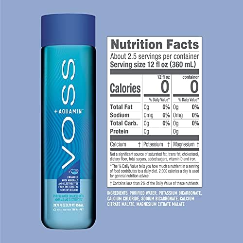 VOSS+ Aquamin Enhanced Water - Pack of 12 Bottles, 850ml Each - Purified Hydrating Water - 74 Trace Minerals & Electrolytes - Perfect for Active Lifestyles, at the Gym & on Hot Days - Recycled PET Bottle