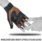 Wheelchair Gloves Unisex Mobility Disability Fingerless Long Thumb Leather Palm Workout Weight Lifting, Cycling, Driving Gloves for Men and Women