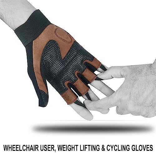 Wheelchair Gloves Unisex Mobility Disability Fingerless Long Thumb Leather Palm Workout Weight Lifting, Cycling, Driving Gloves for Men and Women