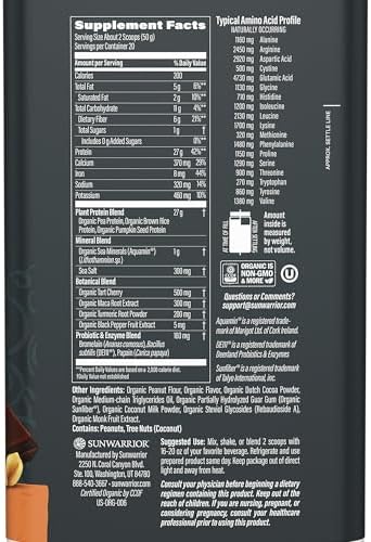 Sunwarrior Organic Plant Based Protein Powder | Vegan Organic Protein Powder with BCAAs Plus Recovery Minerals & Botanicals | Non-GMO Soy Dairy & Gluten Free (Chocolate Peanut Butter, 20 Servings)