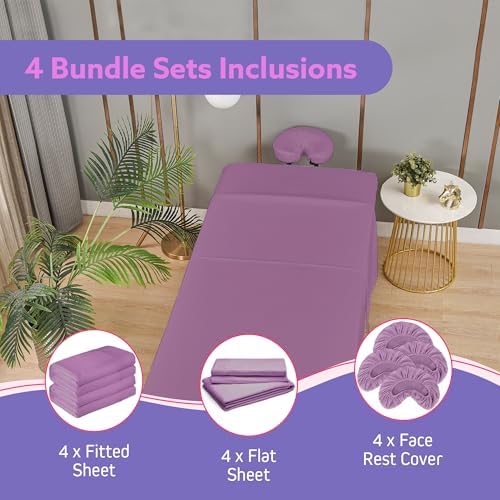 Massage Table Sheets Set – 3 Piece 4 Set, Microfiber Spa Bed Sheets, Cotton-Feel Massage Bed Cover, Wrinkle & Oil Resistant, Soft Accessories for Estheticians – Lavender