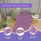 Massage Table Sheets Set – 3 Piece 4 Set, Microfiber Spa Bed Sheets, Cotton-Feel Massage Bed Cover, Wrinkle & Oil Resistant, Soft Accessories for Estheticians – Lavender