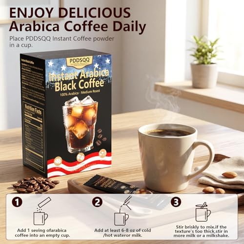 Instant Coffee Packets 20 Count, Medium Roast 100% Arabica Instant Coffee Sticks, Sugar Free Black Coffee Single Serve, Hot or Iced Coffee Powder, Travel Friendly Instant Coffee Packets (2.82oz / 80g)