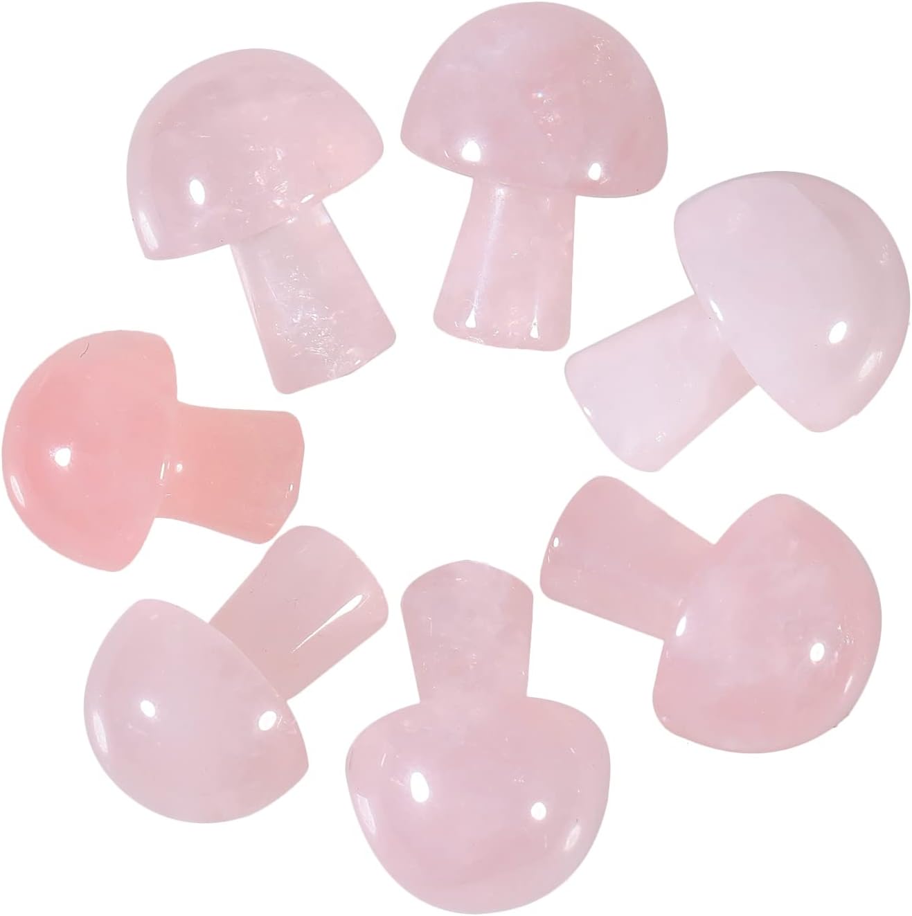 7Pcs Crystal Mushroom Sculpture Stone Statue Figurine, Hand Carved Gemstone Mushrooms Crafts Healing Chakra Decor, Rose Quartz