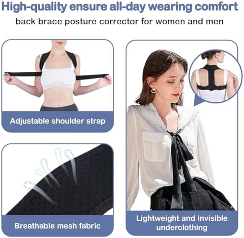Posture Corrector for Women & Men - Adjustable Upper Back Brace Straightener Suitable for Lumbar, Shoulder, Neck, Scoliosis, Providing Comfortable Elastic Support and Pain Relief