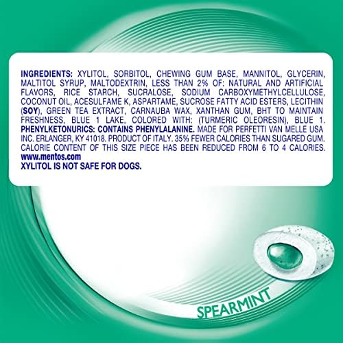 MENTOS Pure Fresh Sugar Free Gum, Spearmint, 50 Piece Bottle, Pack of 4