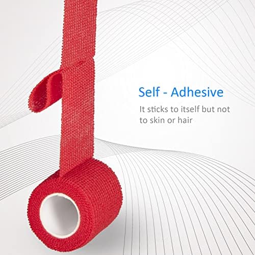 6Pcs 2”x 5 Yard Self Adhesive Bandage Wrap Breathable Self Adherent Cohesive Wrap Bandages Vet Tape for Dog Cat Athletic Elastic Cohesive Bandage Wrist Ankle Grip Cover Tape (Red)