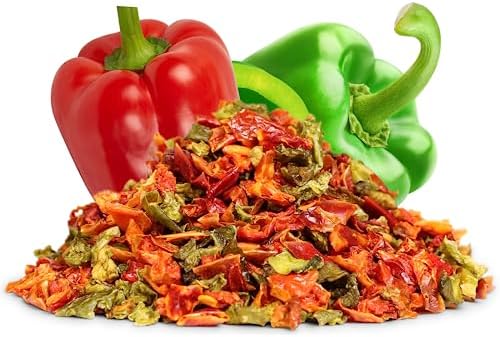 Dehydrated Dried Red and Green Bell Peppers Mix by It's Delish, Jumbo Reusable Container 16 Oz (1 lb) | Bulk Mixed Bell Pepper Flakes – Chopped & Dried Vegetable Spice Seasoning | Vegan, Kosher