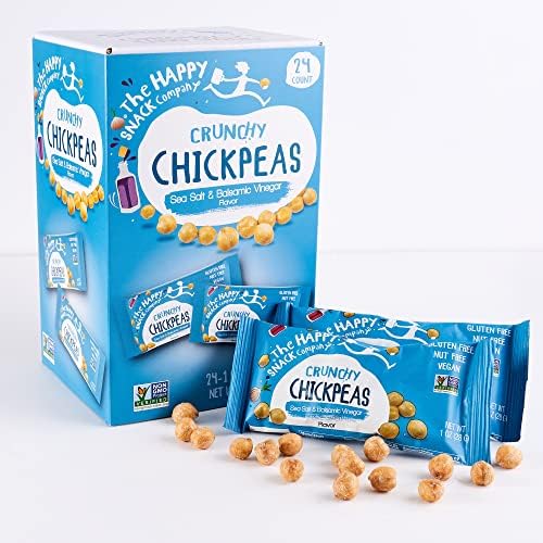 The Happy Snack Company Crunchy Chickpeas Sea Salt & Balsamic Vinegar flavor 24 x 1 oz packs. 5g Plant Based Protein & 120 Cals. Gluten,Nut & Dairy Free, Non-GMO and Vegan.