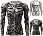 Mens Skeleton Shirt Long Sleeve Funny Skull Rib Cage 3D Print T Shirts Trendy Crew Neck Tshirt Holiday Party Outfits