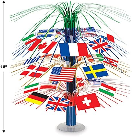 Beistle International World Flags Cascade Table Centerpiece Travel Theme Party Decorations , 18"