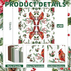 50 Count Christmas Paper Napkins, Disposable Holiday Cocktail Napkins with Cardinal, Holly, and Pine Design for Winter Parties, Xmas Dinner, Rustic Wedding, New Year, and Festive Table Decorations
