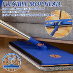 16.5" Self Wringing Flat Mop and Bucket Set, 55" Long Handle Microfiber Mop for Floor and Wall Cleaning, Hands-Free Wet & Dry Mop with Squeegee, 5 Replacement Pads & Collapsible Bucket