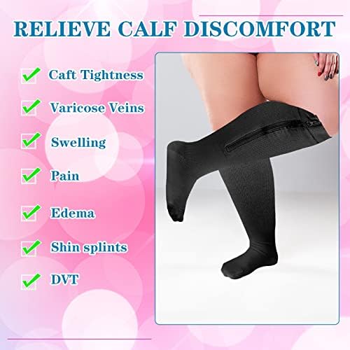 Hillban 2 Pair 15 - 25 Mmhg Wide Plus Size Calf Zipper Compression Socks for Women Men
