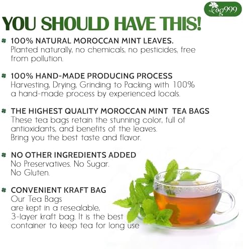 TOG999, Premium Moroccan Mint Green Tea | 30 Tea bags | Traditional Green Tea with Spearmint – Refreshing Flavor, Premium Quality Herbal Blend. Gluten-Free. Vegan