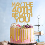 Gold Glitter May the 40 Be With You Cake Topper, Happy 40th Bithday Cake Topper, 40 and Fabulous, Cheers to 40 Years, 40th Birthday Decorations