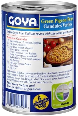 Goya Green Pigeon Peas Low Sodium, 15 oz, 2-Pack