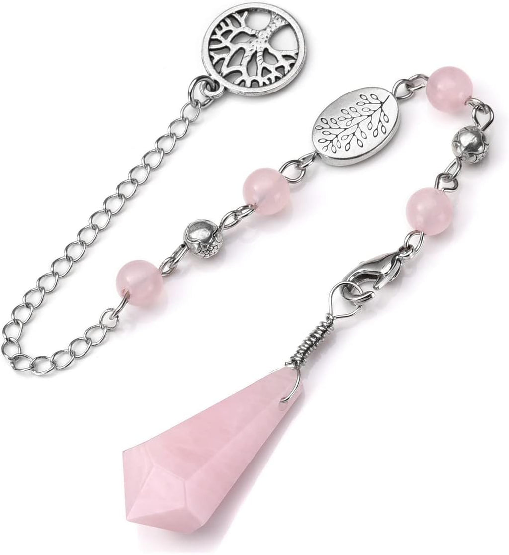 GEHECRST Rose Quartz Crystal Pendulum for Divination Natural Healing Crystal Stone Point Dowsing Pendulum Gemstone Pendulum Pendants for Wicca Witchcraft Energy Balancing Meditation Gift Christmas
