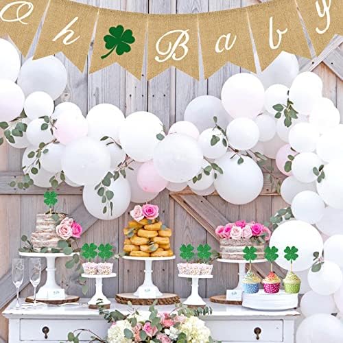 12Pcs St Patrick's Day Cupcake Toppers, Glitter Four Leaf Clover Cupcake Picks, Shamrock Cupcake Toppers, Lucky One Birthday Decorations Wedding Party Cake Decorations