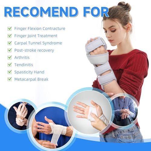 Fanwer Stroke Resting Hand Splint Left&Right, Hand Brace Splint for Stroke Patients - Functional Night Immobilizer Wrist Finger Brace Support for Straightening Fingers, Arthritis, Carpal Tunnel Syndrome (Right)