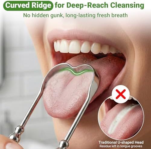 Metal Tongue Scraper for Adults & Tongue Cleaner (2 Pack), Stainless Steel Scrapers with Travel Cases, Reduce Bad Breath & Remove Tongue Coating, Smooth U-Shape Design