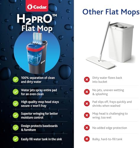 O-Cedar H2prO Flat Mop System | Quick Everyday Cleaning | Dual-Tank Fresh Water System | Machine Washable Reusable Microfiber Mop Pad | Safe on Hardwood, Tile & Vinyl Floors