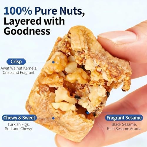 Fig Walnut Black Sesame Pie 158g,Fig Bar,Fichi Fig and Walnut Bites, Added Black Sesame Seeds,Nutritious Nut Snack,Individually Packaged & Portable Healthy Nutritious Dessert,Healthy Energy Bar