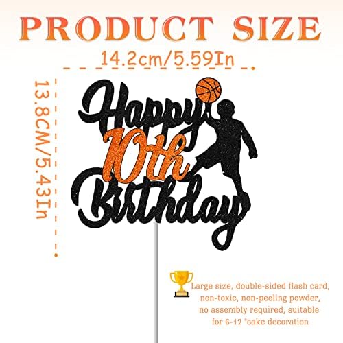 Basketball Happy 10th Birthday Cake Topper - Boy's Ten Years Old Party Stars Sports Party Decorations - Basketball Player Scene Themed For Boy's Birthday Party Supplies
