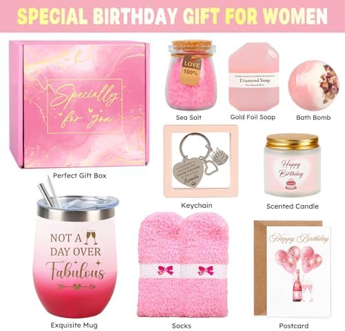 Birthday Gifts for Women, 11PCS Not A Day Over Fabulous Happy Birthday Gifts for Women Self Care Relaxing Spa Gift Basket Birthday Gift Ideas for Woman Birthday Present for Her, Mom, Wife, Sister