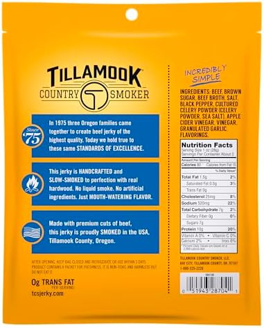 Tillamook Country Smoker Real Hardwood Smoked Beef Jerky, Sea Salt & Cracked Pepper, 2.5 Ounce (Pack of 2)