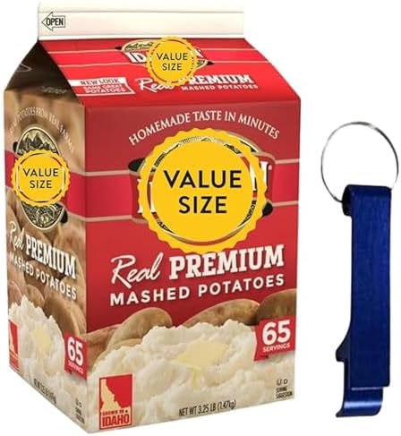 Premium Instant Mashed Potatoes, 3.25 lbs (Pack of 1) Bulk Carton Creamy Fluffy Potato Flakes for Easy Homemade Sides with K-Tech USA Bottle Opener Keychain (Mashed Potatoes) Keychain