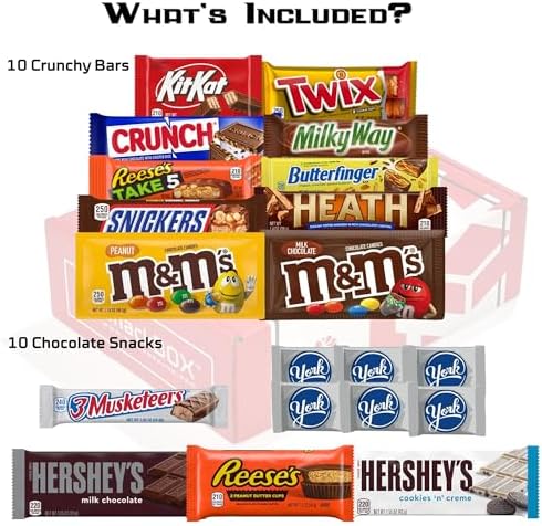 SnackBOX Chocolate Candy Bar Snacks BOX Care Package | Variety Pack (20 Count) | Easter Holiday, Teachers, Back to School, Student, College, Candy, Date Night, Gift Baskets, Student, Birthday, Office, Gift Ideas