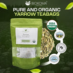 Biokoma Organic Yarrow Dried Herb 30 Tea Bags 1.5oz Dried Achillea Millefolium Digestion Skin Health Support USDA Organic Caffeine Free Herbal Tea Resealable Pouch Pure No Preservatives No GMO Kosher