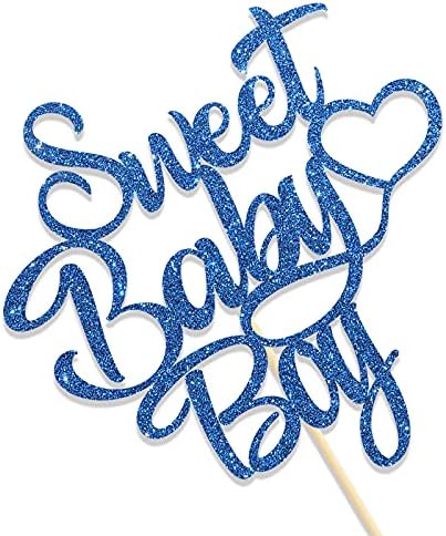 Sweet Baby Boy Cake Topper Baby Shower Newborn Gender Reveal Party Decoration It's a Boy Patry Supplies Blue Glitter