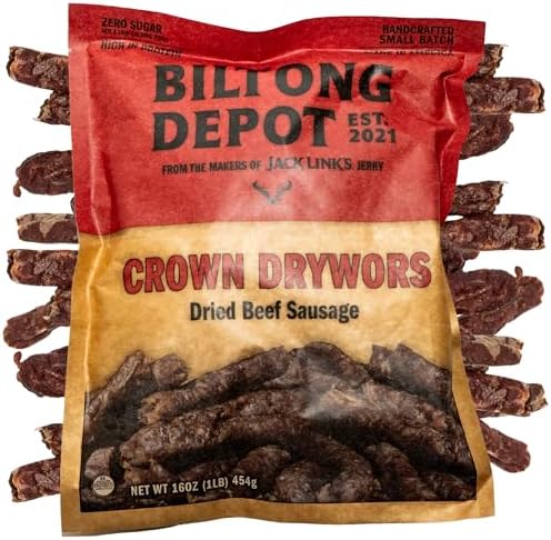 Biltong Depot Crown Drywors - 1lb (16oz) | Air-Dried Beef Snack Sticks | High Protein | Paleo and Keto Friendly | Zero Sugar | Gluten Free | No Nitrates | South African Droewers