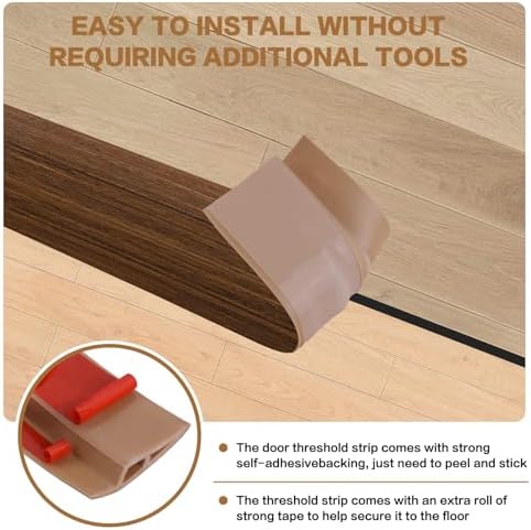 Floor Transition Strip Vinyl Door Threshold Ramp Self Adhesive Carpet Edging Strip Doorway Edge Trim, Overlap Edge Reducer for Laminate Carpet, Floor, Tile (Brown Wood Grain, 1/5" to 2/5", 3.3Ft)