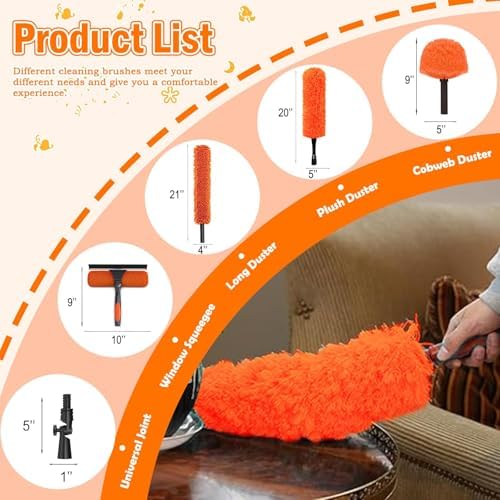 LAANPOLE 26FT High Reach Duster Cleaning Kit with Extension Pole, High Ceiling Fan Cleaner Duster Tool for Fan Blades, Window Washing Kit with Microfiber Feather Duster & Window Squeegee