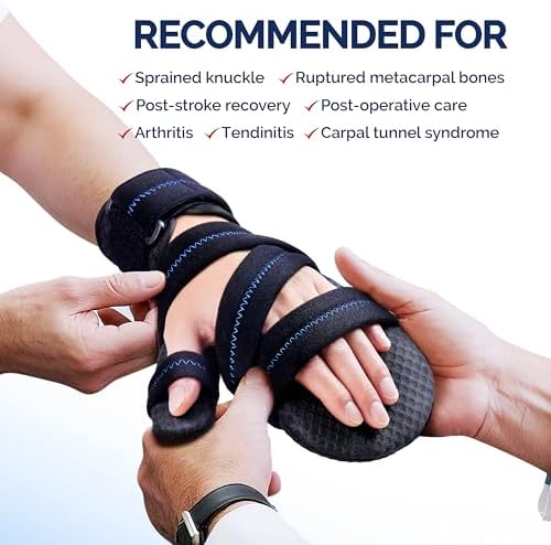 FEATOL Resting Hand Splint with Thumb Support for Men and Women, Adjustable Night Hand Brace Splint for Carpal Tunnel, Arthritis, Tendinitis, Stroke Recovery, Right Small/Medium