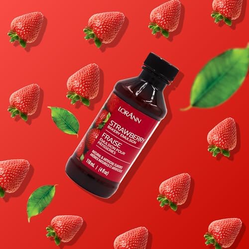 LorAnn Oils Strawberry Bakery Emulsion: True Essence, Ideal for Boosting Fruit Tones in Cakes, Cookies & Desserts, Gluten-Free, Keto-Friendly, Extract Substitute Essential for Your Kitchen, 4 Oz
