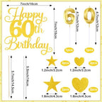 Happy 60th Birthday Cake Topper for 60th Birthday Decorations Numeral 60 Candle with Glitter Heart Cupcake Picks Set for Men Women Hello 60 Birthday Anniversary Party Cake Decor Supplies（GOLD）