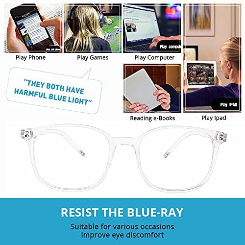 Blue Light Blocking Glasses Computer Screen Reading Glasses Unisex Lightweight TR90 Eyewear Frame Clear Lens Anti Eyestrain and UV