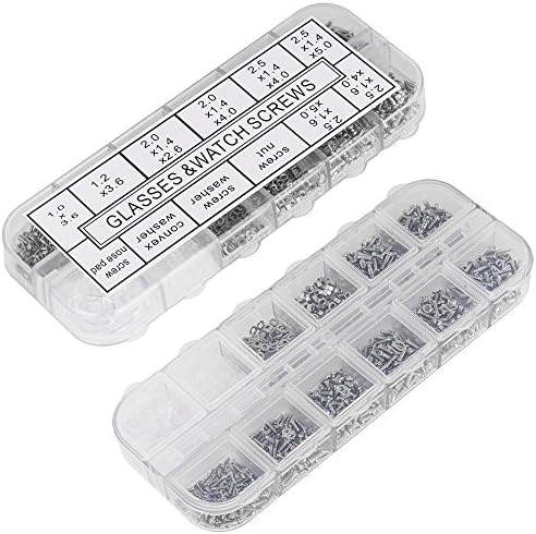 1100Pcs Eyeglasses Repair Kit, Tiny Sunglasses Screws, Glasses Screws and 5 Pairs Nose Pads with Micro Screwdriver Tweezer for Watch Clock Spectacle Eye Glass Repair