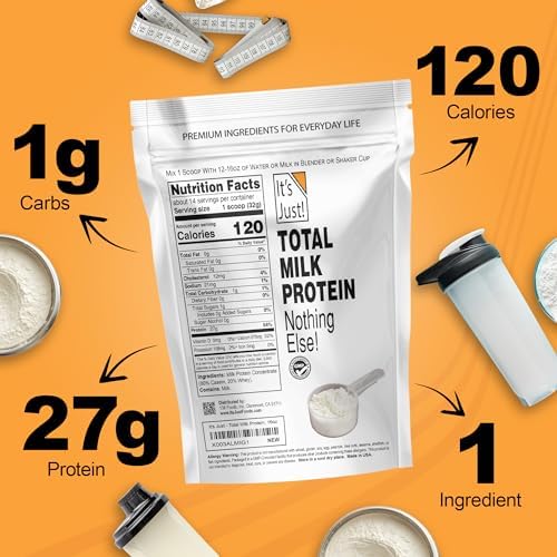 It's Just! - Total Milk Protein Concentrate Powder (Contains: 80% Casein / 20% Whey), Heavy Metal Tested, No Added Flavors, Non-GMO, Gluten Free (2.5 Pound, Unflavored)